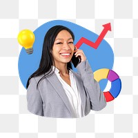 Businesswoman phone call png, business growth remix, transparent background