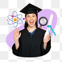 Science graduate woman png, education remix, transparent background