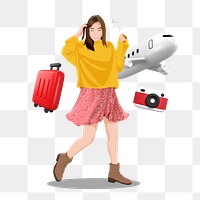 Woman traveling png sticker, vector illustration transparent background