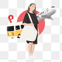 Woman traveling png sticker, vector illustration transparent background