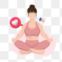 Woman meditating png sticker, health & wellness vector illustration transparent background