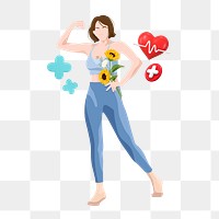 Healthy woman png sticker, health & wellness vector illustration transparent background