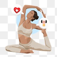 Woman & yoga png sticker, health & wellness  vector illustration transparent background