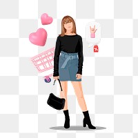 Woman shopping png sticker, vector illustration transparent background