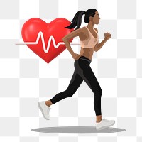 Cardio running png woman sticker, health & wellness vector illustration transparent background