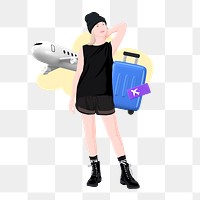 Woman traveling png sticker, vector illustration transparent background