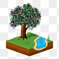 Tree & pond png clipart illustration, transparent background. Free public domain CC0 image.