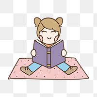 Girl reading book png clipart illustration, transparent background. Free public domain CC0 image.