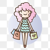 Woman with shopping bags png clipart illustration, transparent background. Free public domain CC0 image.