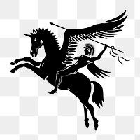 PNG Warrior on winged horse silhouette, clipart, transparent background