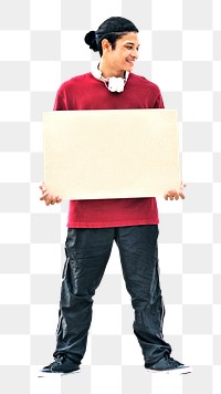 PNG man holding sign, collage element, transparent background