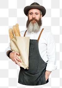 PNG Baker man holding some bread, collage element, transparent background