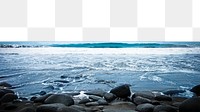 PNG Businessman standing with an umbrella in the ocean collage element, transparent background