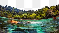 PNG People snorkeling at an island collage element, transparent background