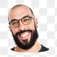 Glasses man png, smiling face, transparent background