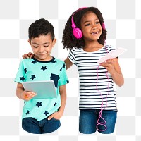 Kids listening to music png, transparent background