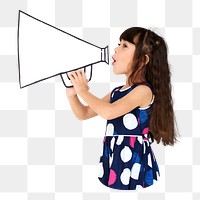 PNG girl with megaphone, collage element, transparent background