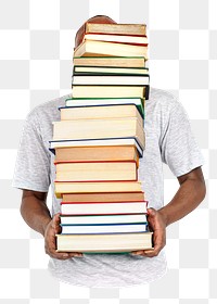 PNG man carrying books, collage element, transparent background