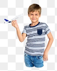 PNG Boy with toy airplane collage element, transparent background