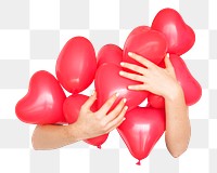 PNG Red heart shaped balloons, collage element, transparent background