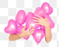 PNG Pink heart shaped balloons, collage element, transparent background