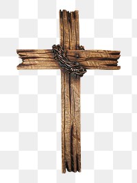 Old wooden cross png collage element, transparent background