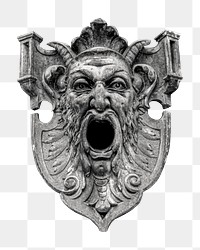 Devil face sculpture png collage element, transparent background