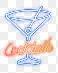 Cocktail neon sign png collage element, transparent background