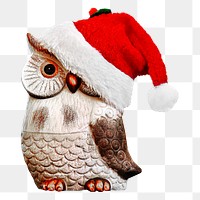 Owl decoration santa hat png collage element, transparent background