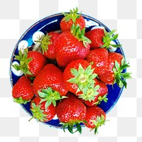 PNG Red strawberry in bowl collage element, transparent background