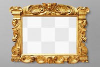 Gold picture frame png mockup, luxury transparent design