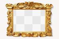 Gold picture frame png mockup, luxury transparent design