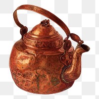 PNG Copper tea kettle vintage illustration, transparent background. Digitally remixed by rawpixel.