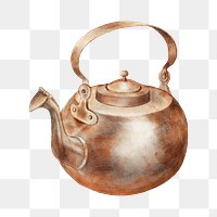 Png vintage tea kettle, transparent background