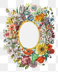 Vintage floral frame png chromolithograph art, transparent background. Remixed by rawpixel. 