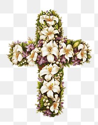 Floral cross png vintage chromolithograph art, transparent background. Remixed by rawpixel. 