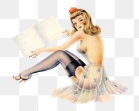 Vintage sexy woman png chromolithograph art, transparent background. Remixed by rawpixel. 