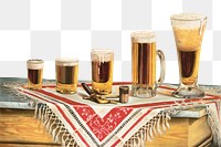 PNG vintage beer glasses border, chromolithograph art, transparent background Remixed by rawpixel. 