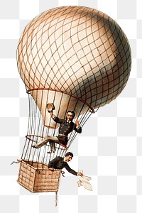 Vintage hot air balloon png chromolithograph art, transparent background. Remixed by rawpixel. 