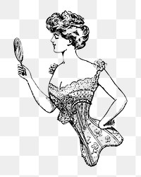 Vintage woman png holding mirror drawing, transparent background. Remixed by rawpixel. 