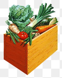 PNG vintage vegetable box, chromolithograph art, transparent background. Remixed by rawpixel. 