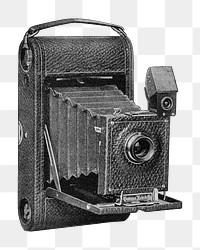 PNG vintage folding pocket camera, chromolithograph art, transparent background. Remixed by rawpixel. 
