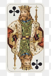PNG vintage king of clubs, chromolithograph art, transparent background. Remixed by rawpixel. 