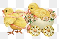 PNG chick on cart vintage illustration on transparent background. Remixed by rawpixel. 