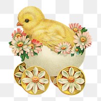 PNG chick on cart vintage illustration on transparent background. Remixed by rawpixel. 