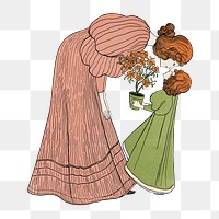 PNG vintage mom & daughter, chromolithograph art, transparent background. Remixed by rawpixel. 