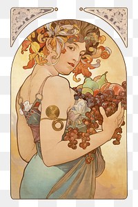 Alfons Mucha's woman png art nouveau illustration, transparent background. Remixed by rawpixel. 