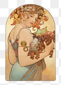 Alfons Mucha's woman png art nouveau illustration, transparent background. Remixed by rawpixel. 