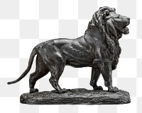 PNG Standing lion statue, attributed to Antoine-Louis Barye, transparent background. Remixed by rawpixel.