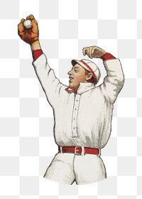PNG Baseball player, vintage sport illustration by American Tobacco Company, transparent background. Remixed by rawpixel.